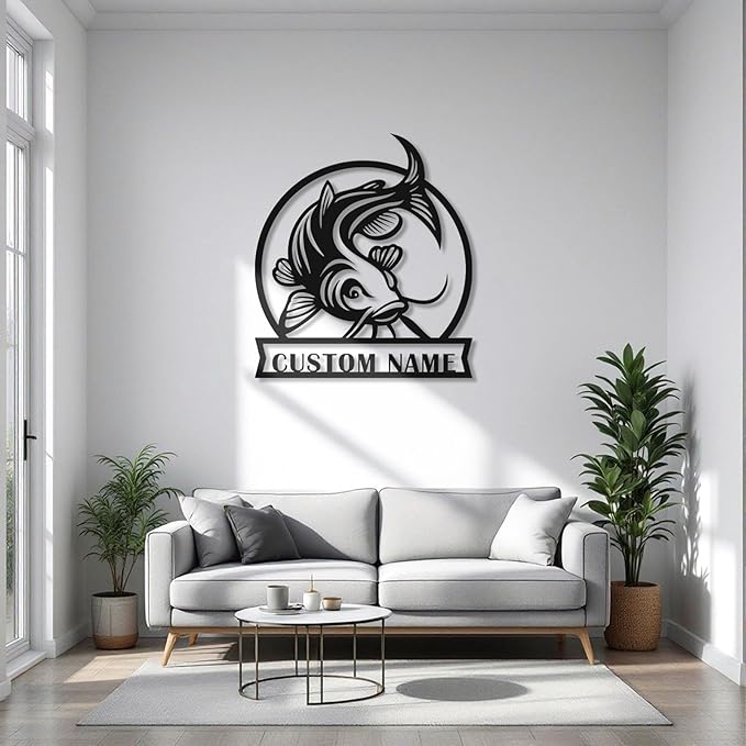 Personalized Catfish Metal Sign – Custom Name Fishing Wall Art – Iron Decoration for Cabins, Lake Houses, Man Caves, and Outdoor Spaces (Catfish-2) - Bloomnest