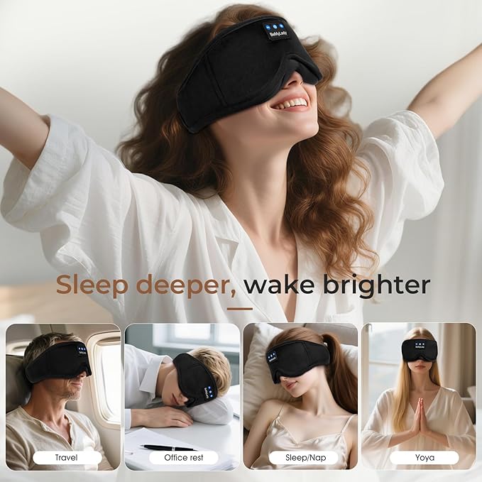 Sleep mask Headphones,100% Blackout 3D Zero Eye Pressure Bluetooth Sleep mask Breathable Eye mask with Bluetooth Headphones Sleep Headphones for Side Sleepers 14H Playtime&Bluetooth 5.4 Black - Bloomnest