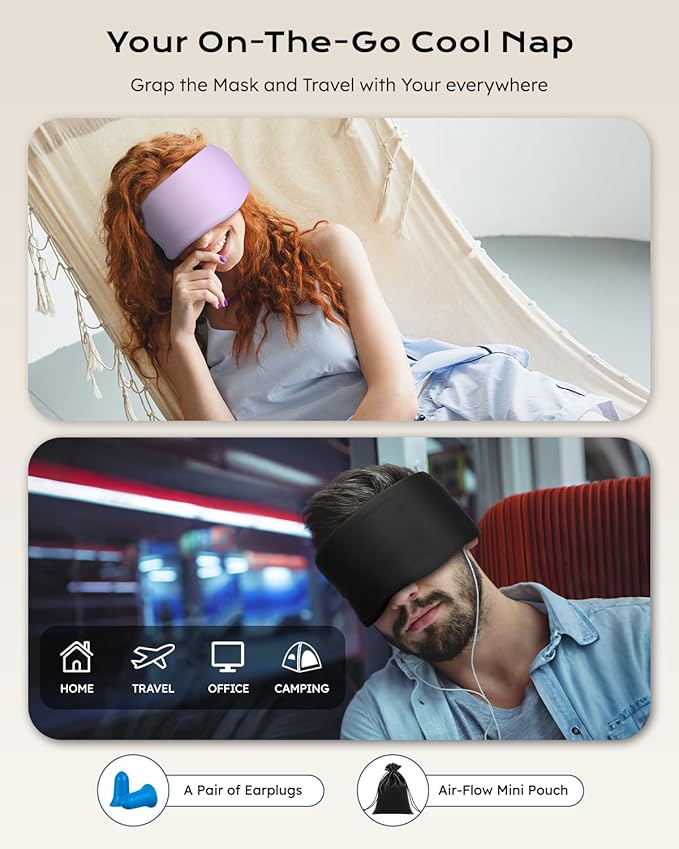 Dual-Sided Sleep Mask for Side Sleepers, Soundless Velcro, Bamboo Fiber & Milk Silk Eye Mask, Zero Pressure Sleeping Mask for Women & Men, Eye Relief Blindfold for Nap, Travel Essentials, Purple - Bloomnest