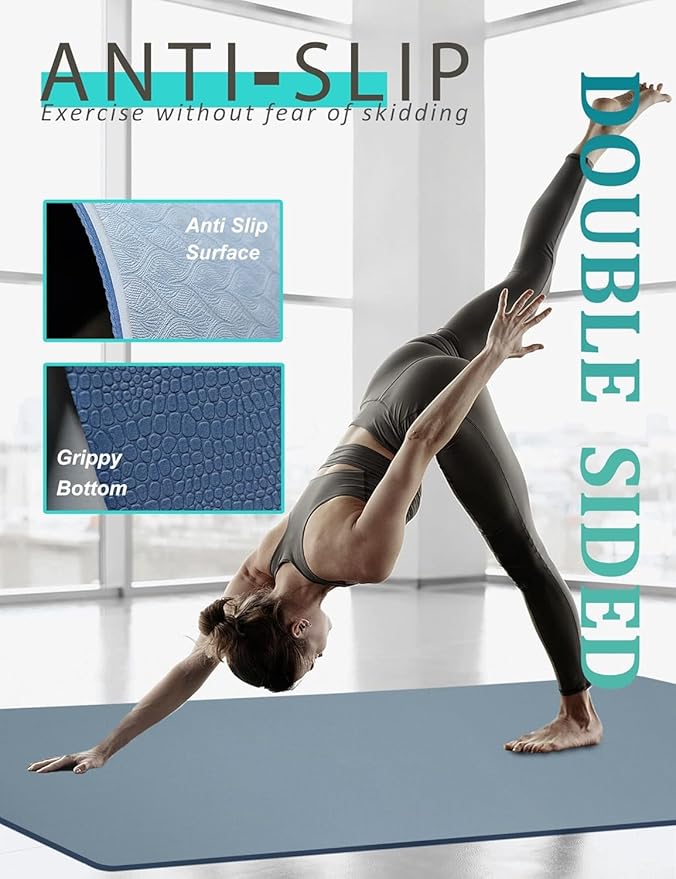 Yoga Mat Double-Sided Non Slip, 72'' x 32'' x 7mm - Extra Wide & Thick Yoga Mat for Women Men Kids, Professional TPE Yoga Mats for Home Workout, Yoga, Pilates and Floor Exercise, with Carrier Strap - Bloomnest