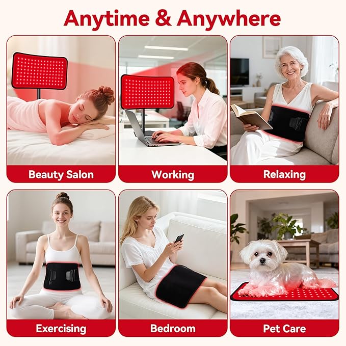 Red Light Therapy for Face Body, 2-in-1 Red Light Panel Device with Belt, 660nm & 850nm Near Infrared Light Therapy Lamp with Remote Control, 5 Adjustable Brightness & Timer, Gift for Women Men Puroth