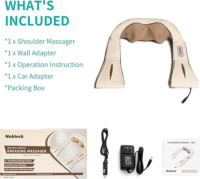 Nekteck Neck Massager for Pain Relief Deep Tissue, FSA Eligible Shiatsu Back Massager with Heating 3D Kneading Massage Pillow for Shoulder Leg Muscle, Office Home Car Use, HSA Eligible, Plug-in Use - Bloomnest