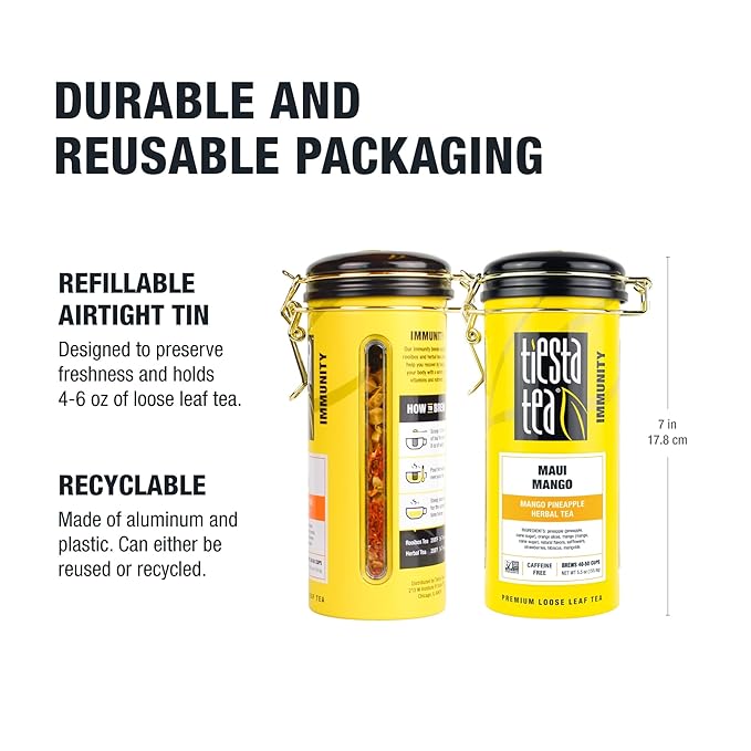 Tiesta Tea - Maui Mango | Loose Leaf | Mango Pineapple Herbal Tea | Premium Non-Caffeinated Blend | Make Hot or Iced | Brews Up to 50 Cups | 33 Ounce Refillable Tin, Pack of 6 - Bloomnest