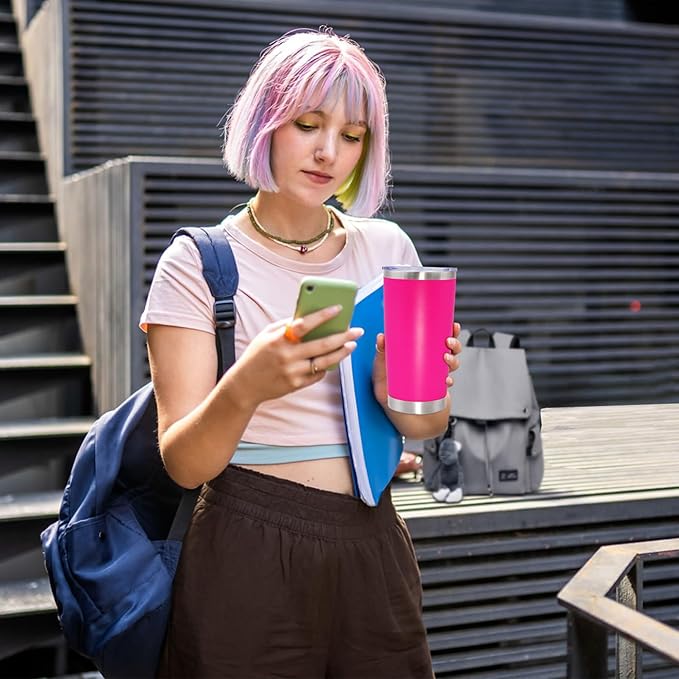 20 oz Tumbler Coffee Travel Tumblers Bulk with Lid Stainless Steel Double Wall Vacuum Insulated Mug Powder Coated Cups fit Car Cupholder for Hot and Cold - Hot Pink, 4Pack