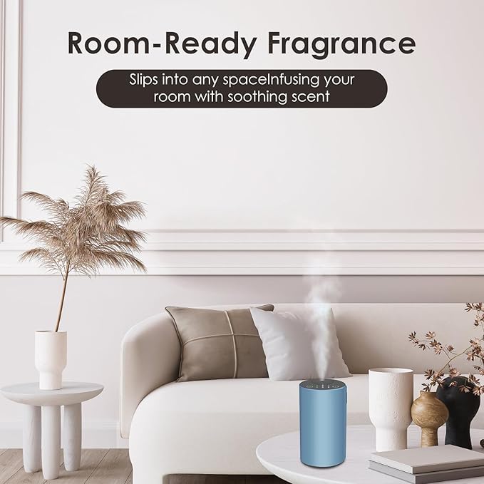 Waterless Essential Oil Diffuser, 7 Colors LED Light, Battery Powered Mini Scent Air Machine, Aromatherapy Mist Diffuser for Home Room Car Office (Blue) - Bloomnest