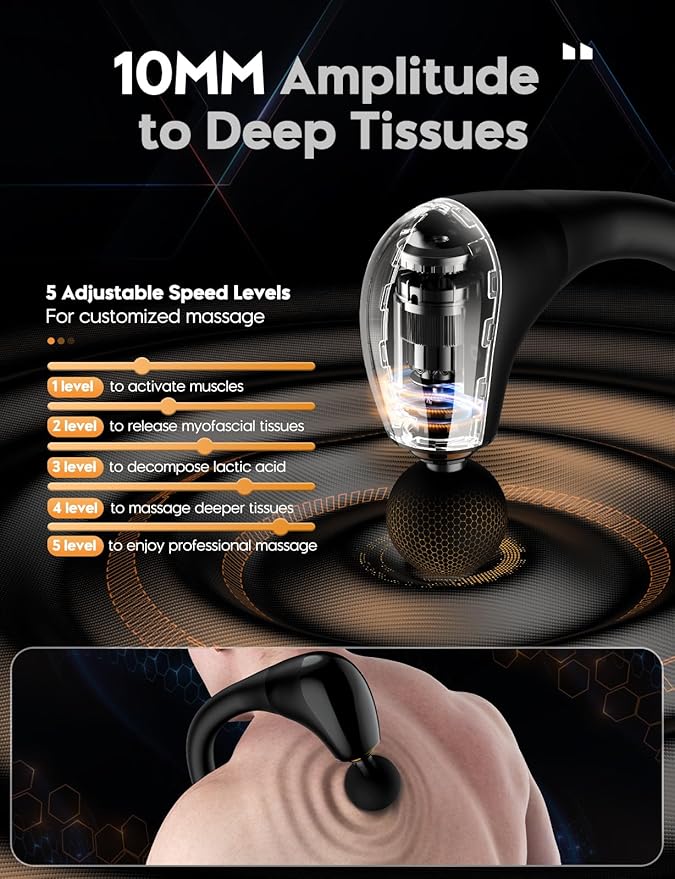 FVZ Massage Gun with Upgraded Extension Handle, 10MM Massage Gun Deep Tissue, Back Massager, Muscles/Neck/Shoulders/Waist/Legs Massager Portable for Pain Relief, 4 Massage Heads & 5 Speed Levels - Bloomnest