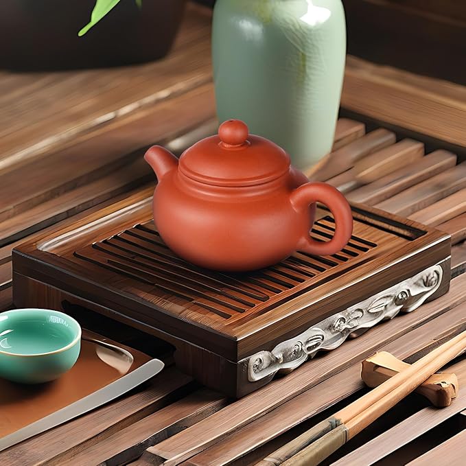 TEHAUX Small Purple Clay Teapot Traditional Handmade Pottery Teapot Ergonomic Handle Chinese Style Tea Kettle for Loose Tea Brewing - Bloomnest