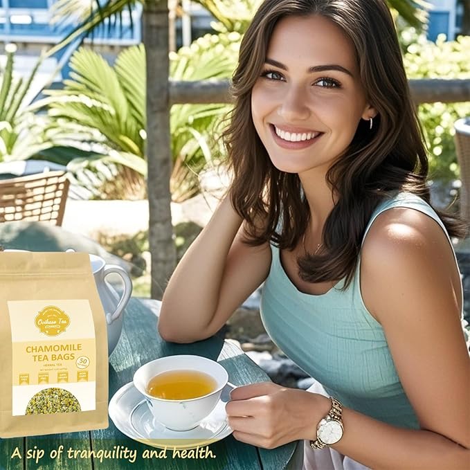 Ovikaso Tea, Chamomile Tea Bags, 50 Pyramid Tea Bags, 1.5g/bag, 100% Natural, Herbal Tea for Relaxation, Direct from Source, Non-GMO, No Caffeine - Bloomnest