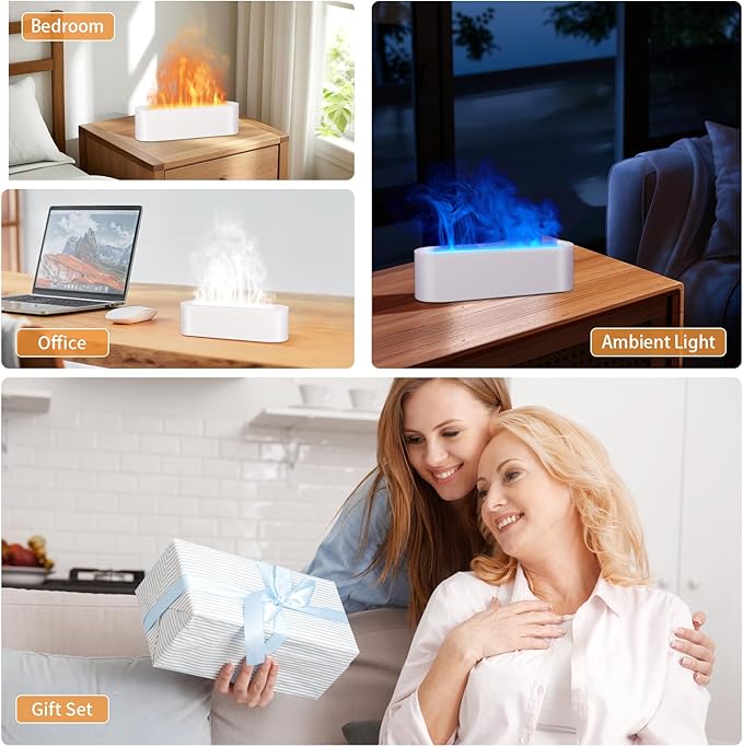 Essential Oil Diffuser, 180ml Flame Air Diffuser Humidifier, Ultrasonic Fireplace Aromatherapy Diffuser with 7-Color LED Light, 3 Timer, Auto-Off for Bedroom Home Room Decor & Gift - Bloomnest