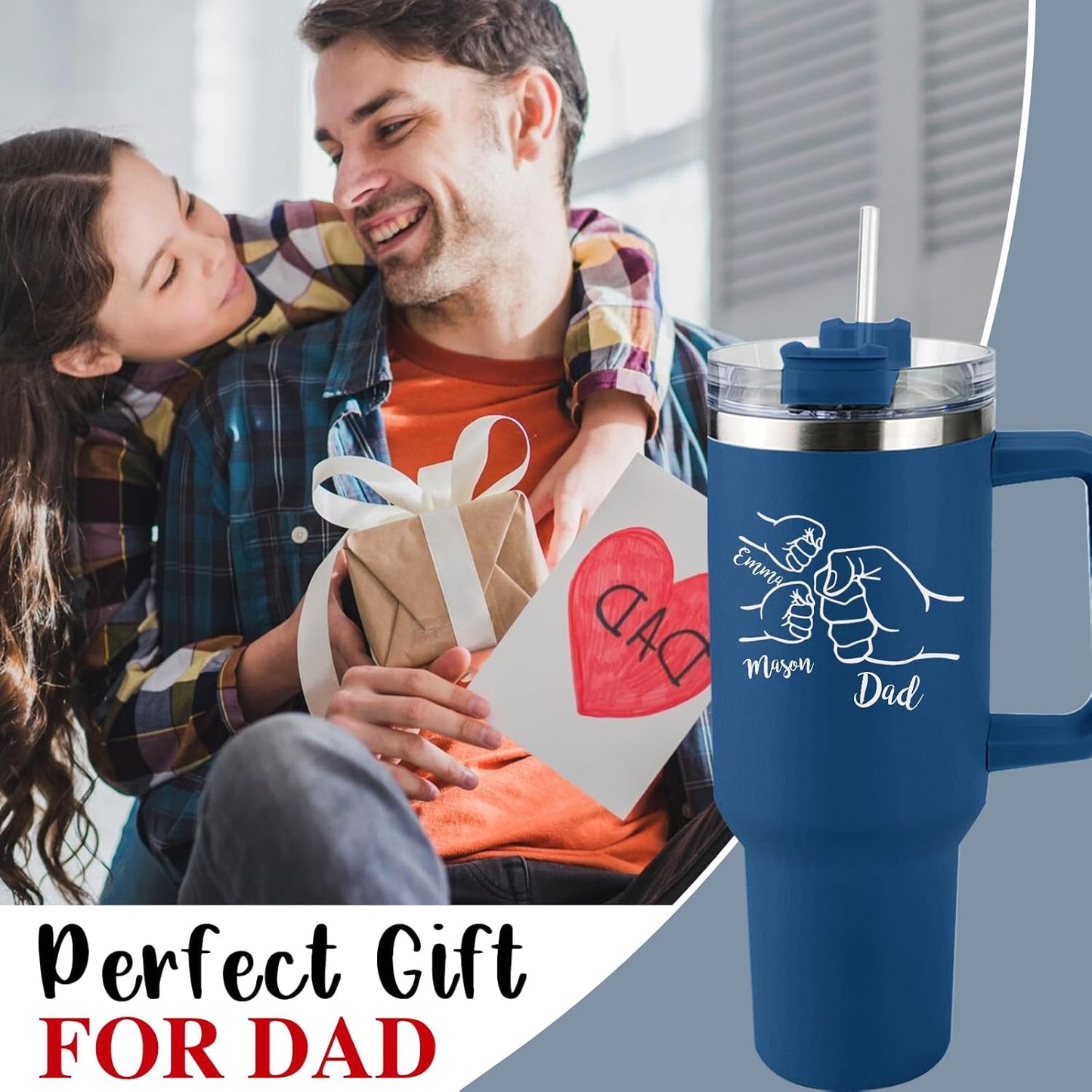 ThermoThrill Ships Next Day, Personalized Fathers Day Tumbler Gifts Custom 40 Oz Tumbler with Handle Stainless Steel Mug Dad Gift for Men