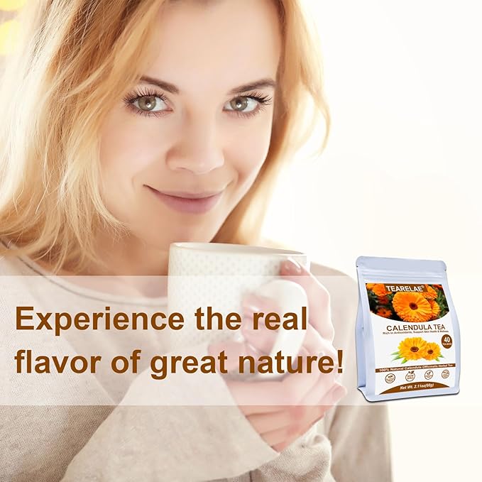 TEARELAE - Premium Calendula Flowers Tea Bags - 1.5g x 40 Count - Natural Calendula Tea Cut & Sifted - Non-GMO - Caffeine-free - Digestion Support & Improve Skin Health - Bloomnest