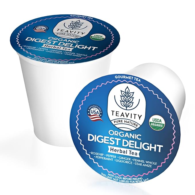 Organic Tea Pods with Ginger, Peppermint, Fennel, Licorice, & Rosehip Digest Delight by Teavity (12 Tea Pods) - Bloomnest