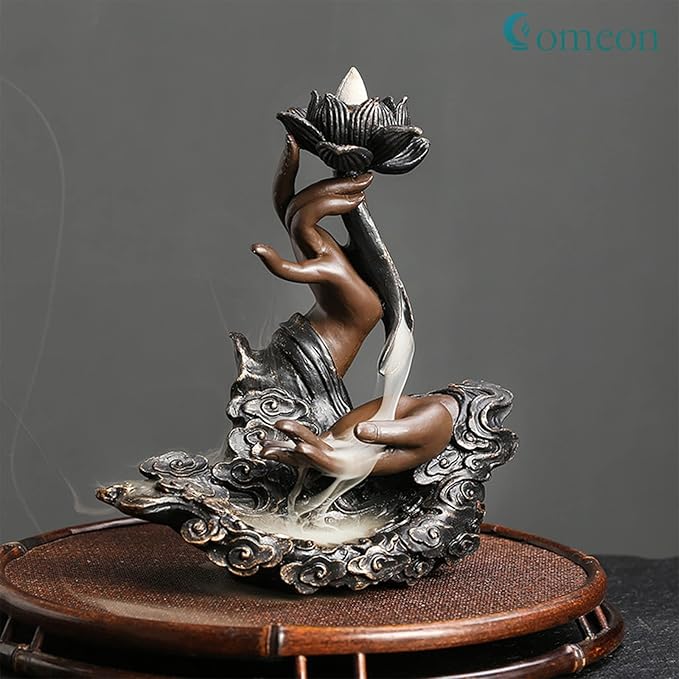 Comeon Backflow Incense Burner Handmade Resin Waterfall Incense Holder Ruyi Zen Hand Incense Waterfall Burner Home Decor + 20 Backflow Incense Cones 30 Incense Sticks 1 Tweezer 1 Mat - Bloomnest