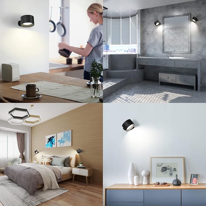 Led Wall Sconces, Wall Lamps with Battery Operated, Wall Mounted Cordless Lights with 3 Color Temperature&3 Brightness, 360° Magnetic Ball, USB Charging Port for Reading Study Bedside - Bloomnest