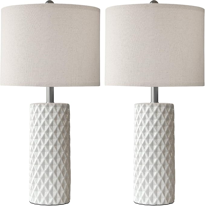 26" Tall Table Lamp for Living Room -Vintage White Lamps Set of 2 Modern Ceramic Lamps for Night Stands, Bedside Lamp for End Tables, Nightstand Lamps for Bedroom - Bloomnest