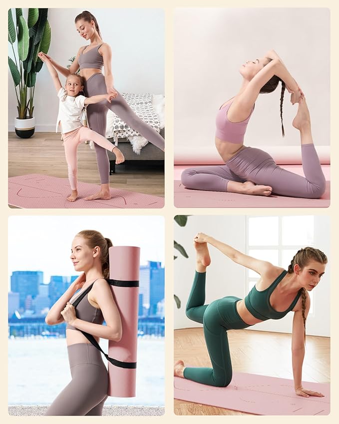 YOTTOY Yoga Mat, 72"x 32"x1/3" Extra Wide Non-Slip Exercise Fitness Yoga Mats,Eco-Friendly TPE Exercise Mats for Women Men Home Workout with Strap Bag - Bloomnest