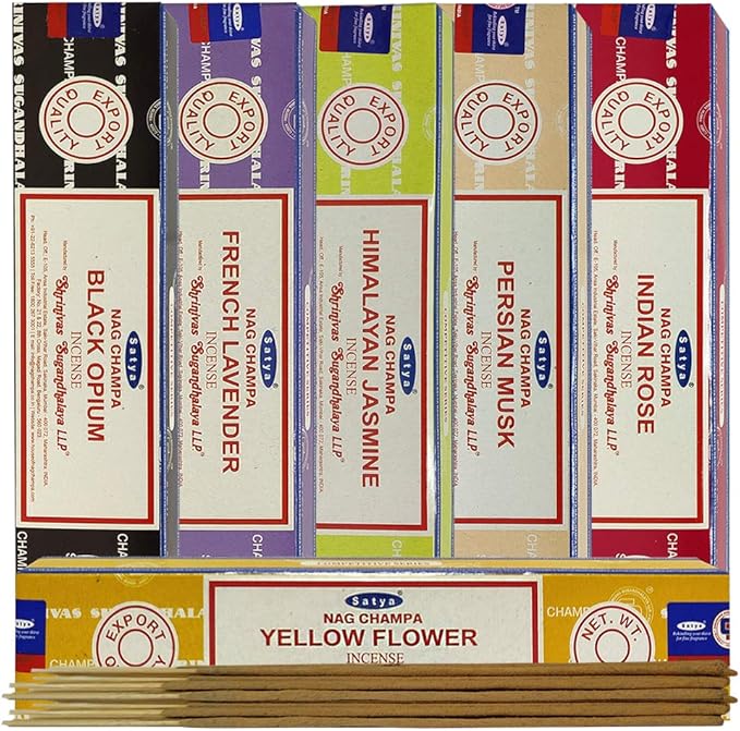 Satya Incense Sticks Variety Pack #7 and Incense Stick Holder Bundle with 6 Floral Fragrances TRUMIRI