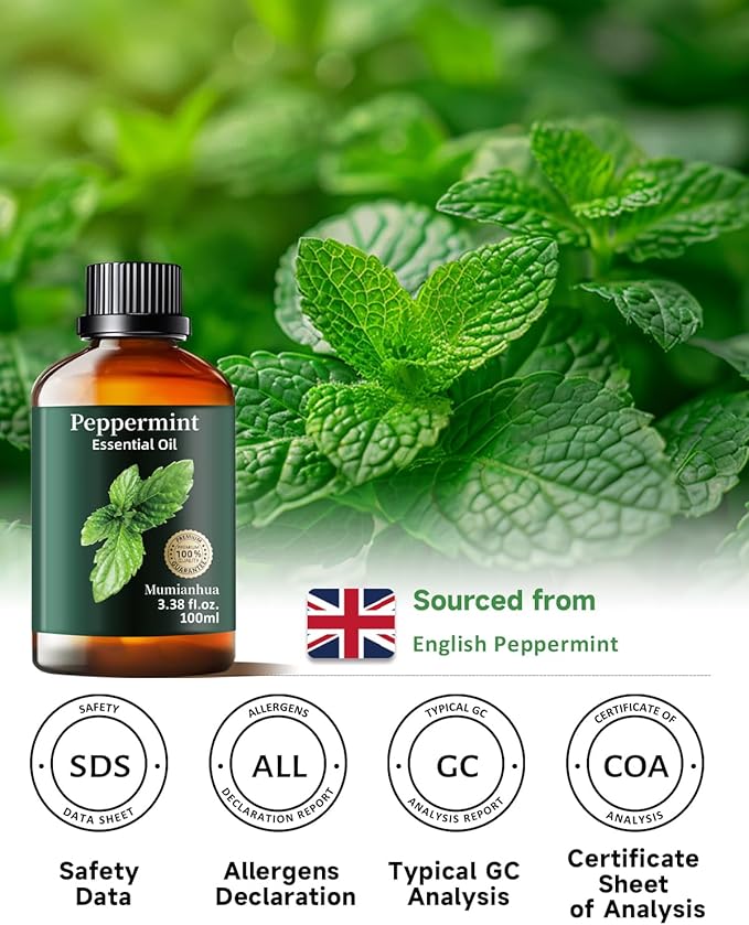 Peppermint Essential Oil Pure, Mumianhua Natural Peppermint Oil for Diffuser, Aromatherapy, Skin, Hair,SPA, DIY, Soap Making,Cleaning 3.38 Fl Oz - Bloomnest