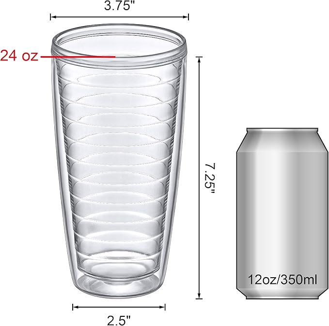 Amazing Abby - Alaska - 24-Ounce Insulated Plastic Tumblers (Set of 4), Double-Wall Plastic Drinking Glasses, All-Clear Reusable Plastic Cups, BPA-Free, Shatter-Proof, Dishwasher-Safe - Bloomnest