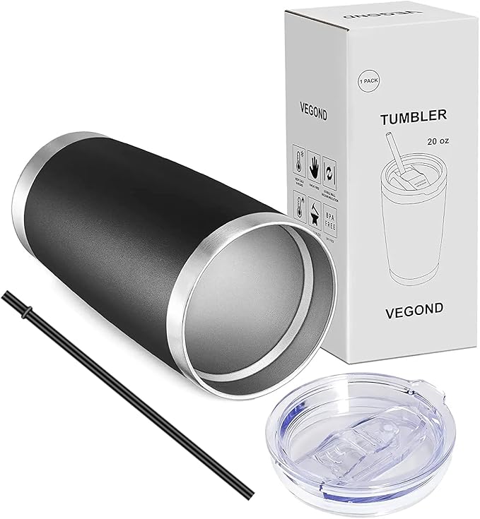 VEGOND 20oz Tumbler with Lid and Straw Stainless Steel Tumbler Cup Bulk Vacuum Insulated Double Wall Travel Coffee Mug Powder Coated Coffee Cup(Black 6 Pack - Bloomnest
