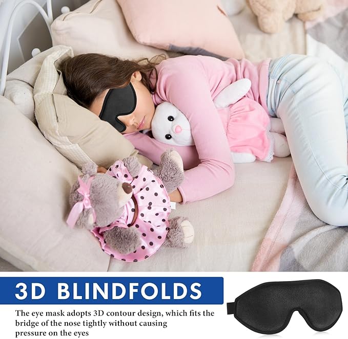Coume Sleep Mask for Kids 3D Sleeping Blindfold Memory Foam Contoured Eye Mask with Blocking Light with Adjustable Strap(Black) - Bloomnest