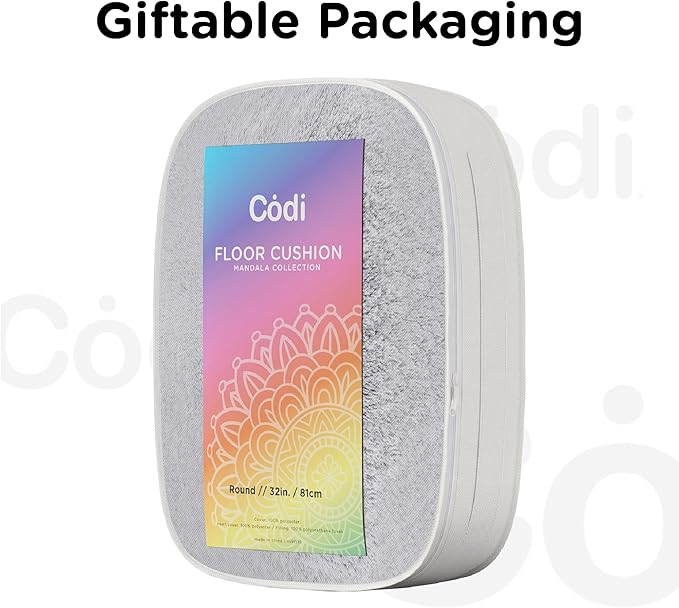 Codi Faux Fur Floor Pillows, Fluffy Large Round Cushions Sitting for Adults, Decorative Fuzzy Pillow for Fireplace, Living Room, Christmas, 32 Inch, Light Grey