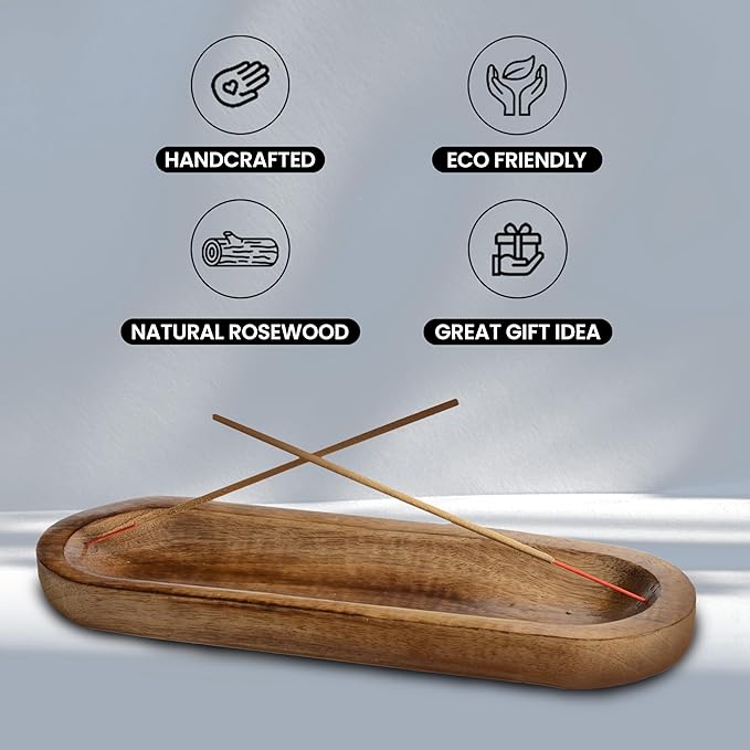 Incense Holder-Incense Burner/Ash Catcher-Handmade Wooden Insence Tray Home Decor 11x4x1.2 Inches - Bloomnest