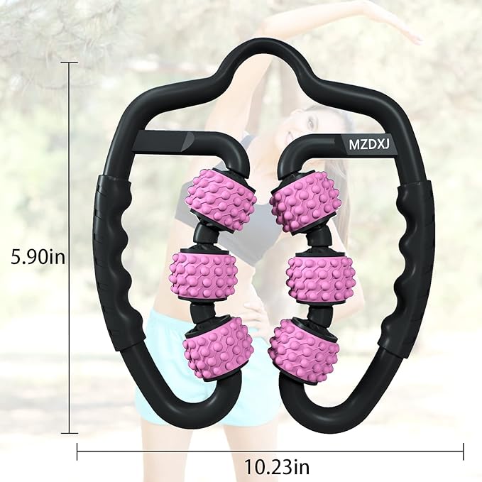 Cellulite Massage Tool Muscle Roller - Deep Fascia Massager & Dimpled Skin Remover for Legs, Thighs & Buttocks - Anti-Cellulite Roller, Smooth Skin, Pain Reliefs (Black Pink -6Wheel) - Bloomnest