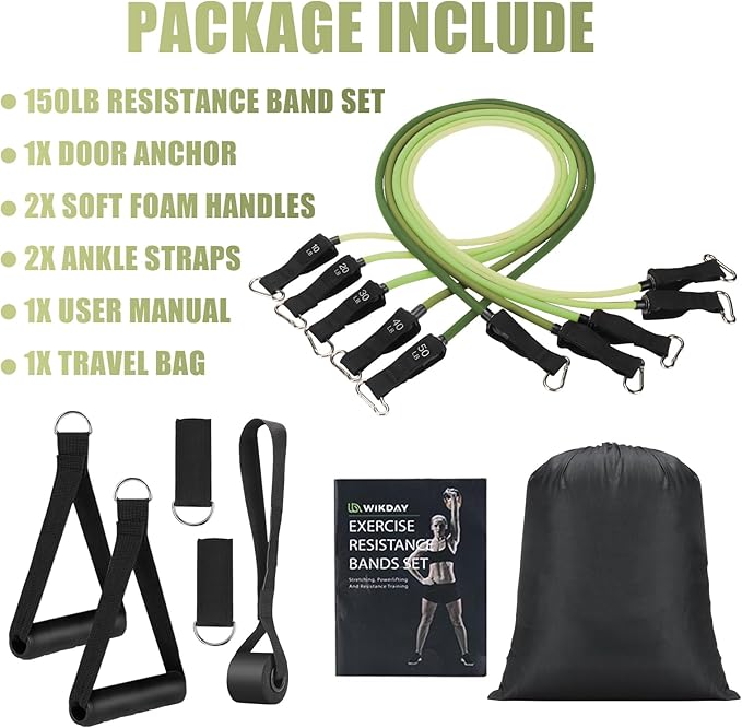 Exercise Resistance Bands with Handles for Working Out, 150/200/250/300 lbs Workout Bands Set with Door Anchor for Physical Therapy, Yoga, Pilates - Bloomnest