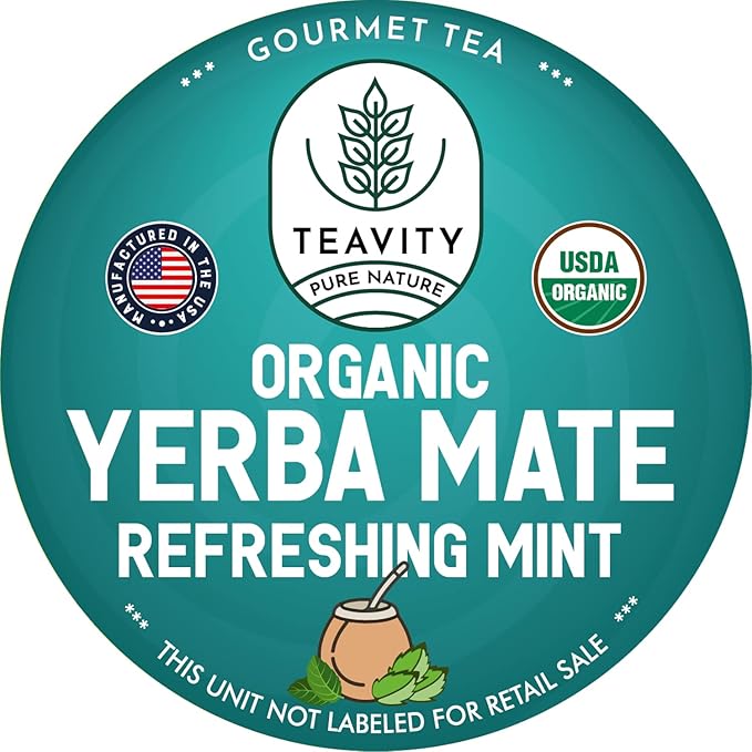 Organic Yerba Mate Refreshing Mint Tea Pods - Naturally Caffeinated Yerba Mate Tea Pod for Keurig Brewers by Teavity (36 Tea Pods) - Bloomnest