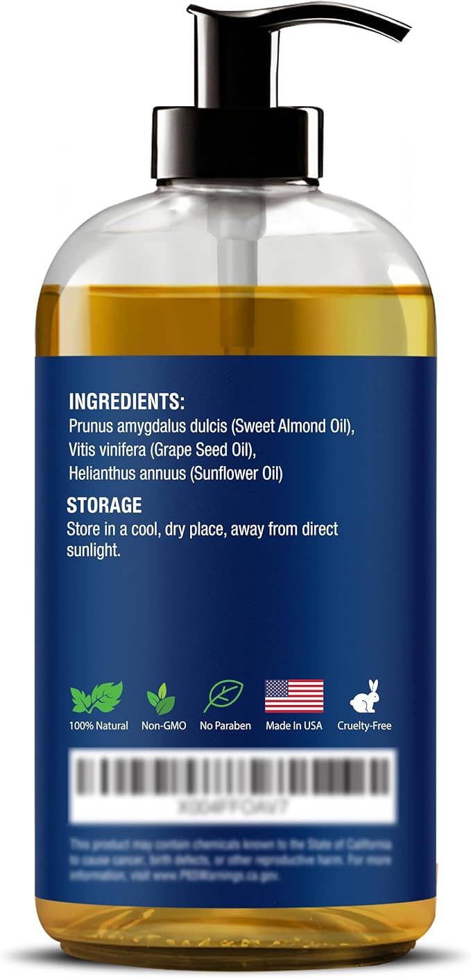 Unscented Massage Oil for Massage Therapy 8 fl oz - Refreshing and Relaxing - Natural Oils with Sweet Almond, Grape Seed and Sunflower Oil - for Men and Women - Nexon Botanics - Bloomnest