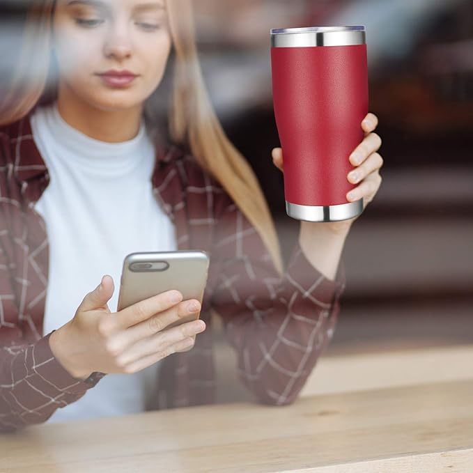 VEGOND 20oz Tumbler Stainless Steel Tumbler Cup with Lid And Straw Vacuum Insulated Double Wall Travel Coffee Mug(Brick Red 6 Pack)