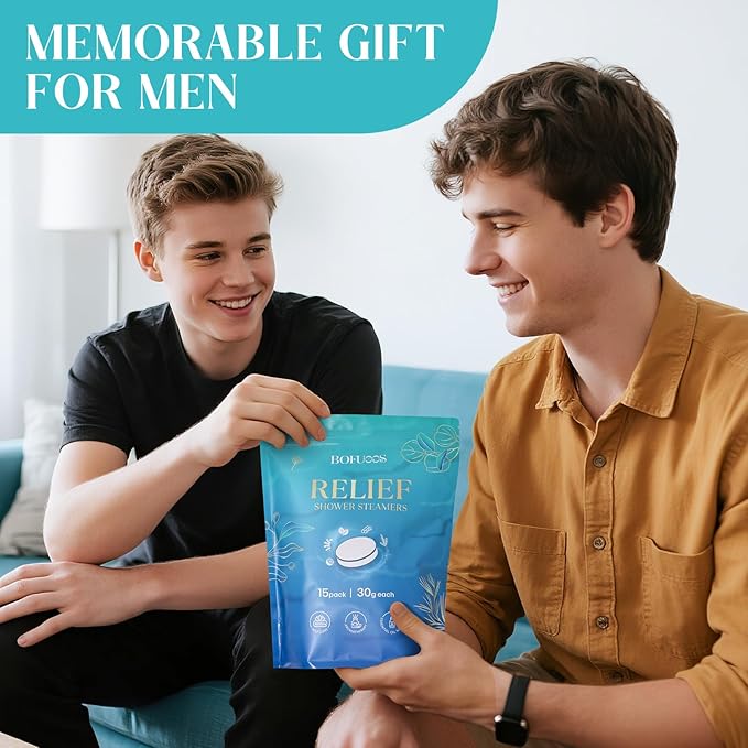 Shower Steamers Aromatherapy, Birthday Valentines Day Gifts for Men Him Dad Boyfriend Teen Boy, Bath Bombs with Natural Essential Oils for Relaxation Self Care SPA -15 Tablets