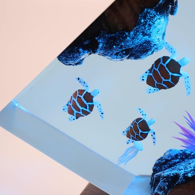 Handmade 3D Ocean Resin Lamp, Epoxy Ocean Night Light with Wooden Base, LED Color Changing Table Lamp, USB Powered Dragons Decor, Unique Ocean Gift for Bedroom & Home Office (Penguin) - Bloomnest