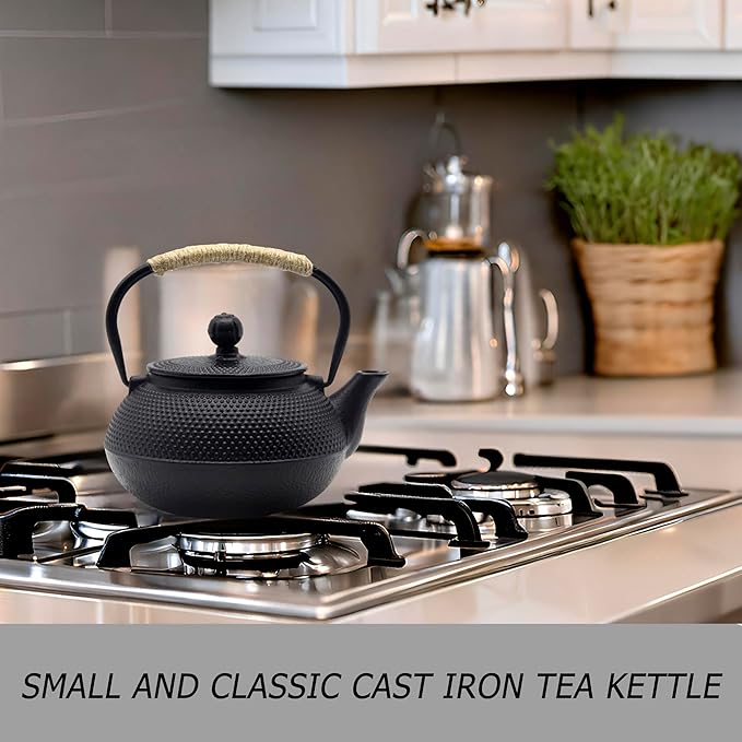 YJX Cast Iron Teapot Set with Cast Iron Warmer, Japanese Tetsubin Tea Kettle Set with Cups,Cast Iron Teapot with Stainless Steel Infuser and Enameled Interior(600ml Teapot Set Combination 1), Black - Bloomnest