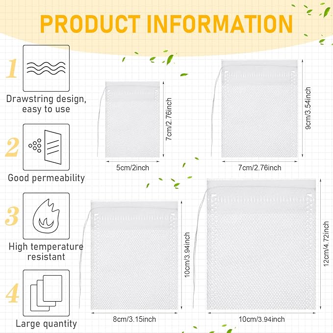 1000 Pcs Disposable Tea Bags Bulk for Loose Leaf Tea Drawstring Empty Coffee Sachets Filter Infuser Strainers for Coffee Spice Herbs(3.94 x 4.72 Inch) - Bloomnest