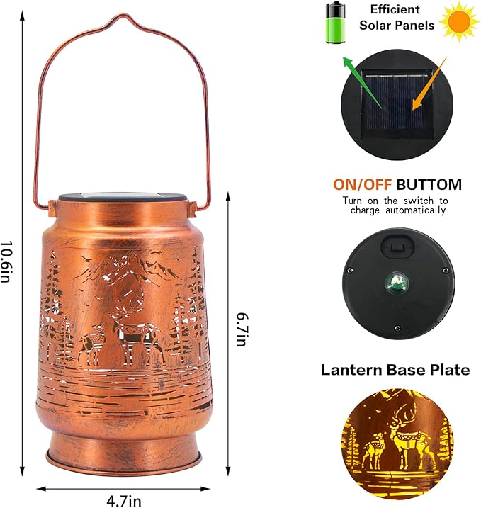 Solar Lanterns Outdoor Garden Decor, Gifts for Women, Mom, Grandma, Birthday, Thanksgiving, Decorative Waterproof Hanging Metal LED Light for Yard, Patio, Lawn, Landscape, Backyard (Deer) - Bloomnest