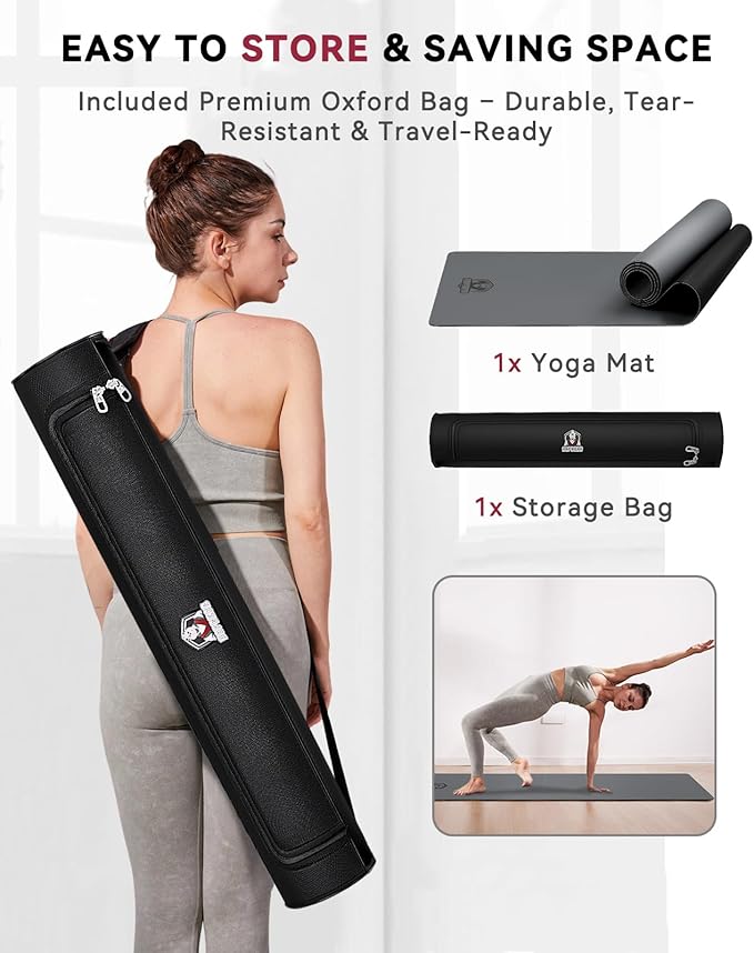 HAPBEAR Large Yoga Mat 72"x30" - 5mm Thick PU Top & Rubber Bottom - Non-Slip Wide Exercise Mat with Dual Layers - High Shock Absorption for Professional Yogis & Home Workouts - Bonus Oxford Bag Included - Bloomnest