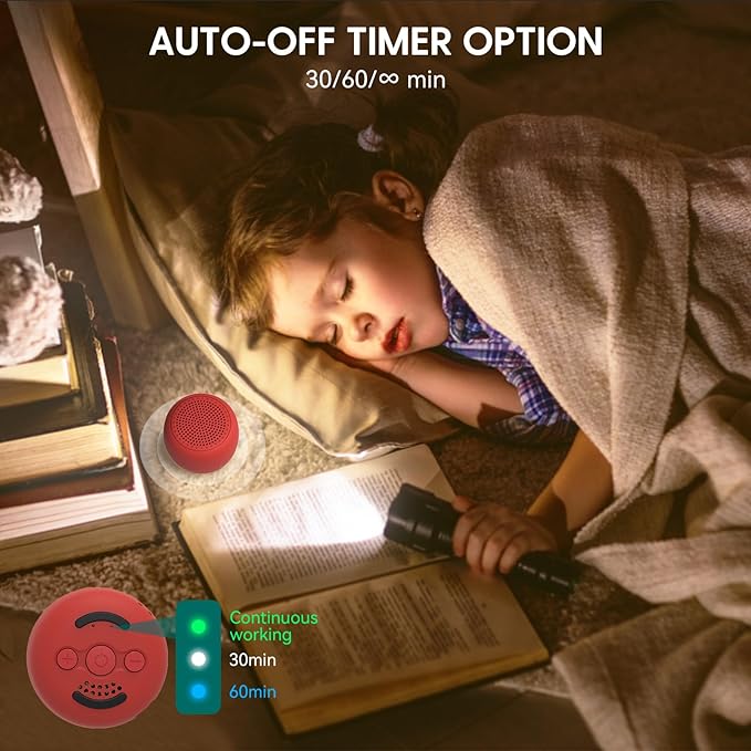 Babelio White Noise Sound Machine for Adults Kids Baby, Mini, 15 Non-looping Sounds, Timer, Memory Function, Easy to Pocket and Travel Red - Bloomnest