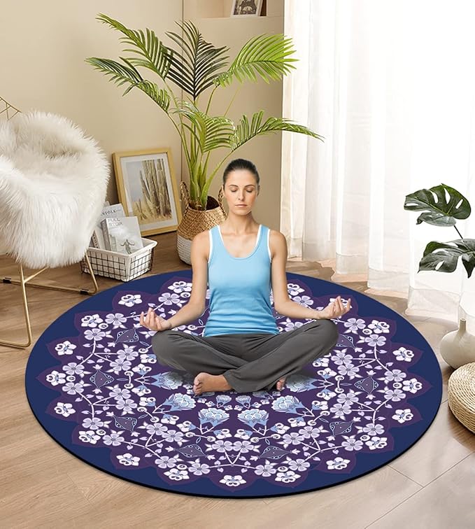 Round Meditation Pilates Yoga Mat Luxury Suede Large Yoga Mat Natural Rubber Non-Slip Base is ery Suitable for Meditation, Stretching, Yoga Environmental Protection, Fitness Exercise, Home and Outdoor. 140CM Diameter - Bloomnest