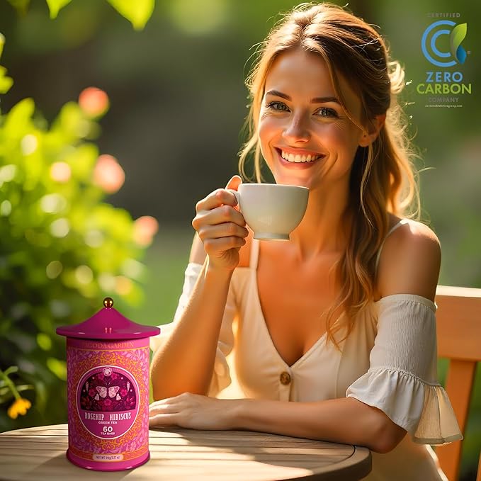 Life Plus Style Gourmet Pagoda Garden Rosehip Hibiscus Green Tea Organic Herbal Tea Caffeinated Hot or Iced Natural Ceylon Tea Antioxidants Supports Wellness 60 Tea Bags - Bloomnest