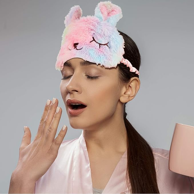 3 Pieces Sleep Mask for Kids, Girls Plush Sleeping Eye Cover Soft Eye Blindfold Cover Animal Shade for Kids(Rainbow Color,Bunny, Cat and Unicorn Style) - Bloomnest