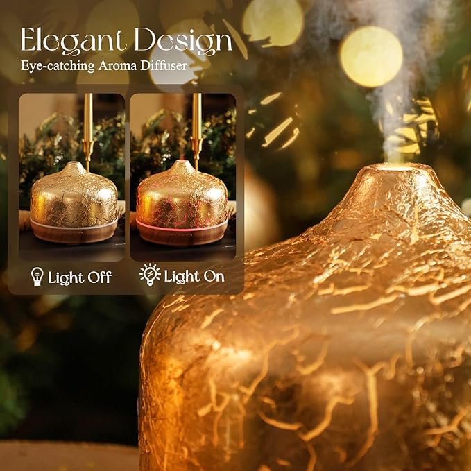 Porseme 500ml Essential Oil Diffuser Gold Plated Glass Aromatherapy Ultrasonic Humidifier - Auto Shut-Off, BPA Free for Home Hotel Yoga SPA Gift - Bloomnest