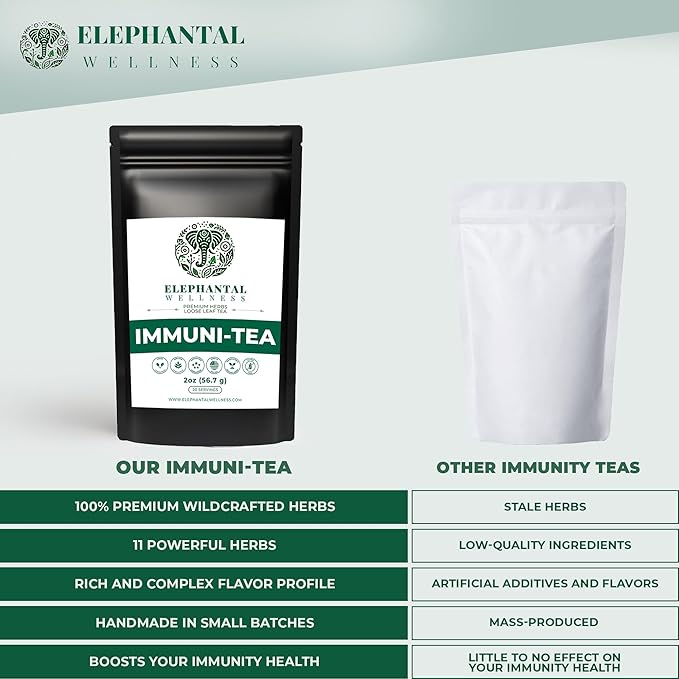Elephantal Wellness Premium Immuni-Tea | Immune System & Respiratory Support with Reishi, Clove, Echinacea & Elderberry | Handmade, Caffeine-Free, Non-GMO Loose Leaf Blend, 2oz, 20 Servings - Bloomnest