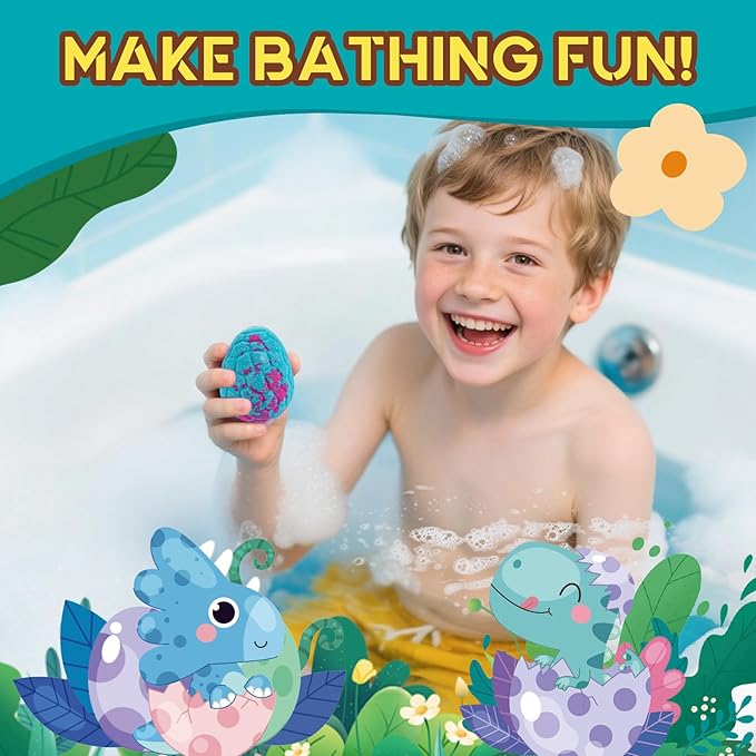 Bath Bombs for Kids with Surprise Toys Inside - 12 Pack Natural and Organic Dinosaur Bath Bombs Gift Set, Handmade Organic Bubble Bath Fizzies, Perfect Christmas Birthday Gifts for Kids - Bloomnest