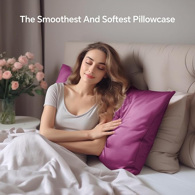 INFIIXSO Mulberry Silk Pillowcase for Hair and Skin, Silk Pillow Cases King Size with Hidden Zipper 20x40 Inches, Extraordinary Smooth and Soft Cooling Pillow Cases for Hot Sleepers(Purple, 1 Pack) - Bloomnest