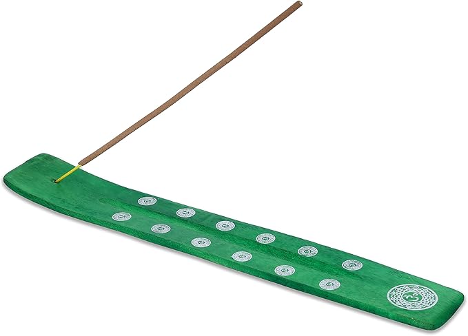 Bless-International Traditional-Handmade-Burner Wooden-Incense-Stick-Holder Ash-Catcher-Stand for-Aromatherapy-Meditation-Yoga (Earth Green) 10 Inches, Pack of 1 - Bloomnest