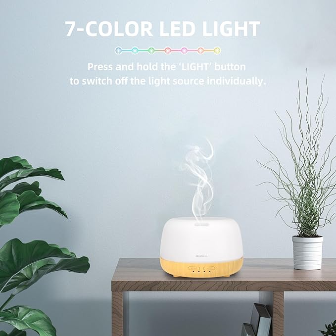 300ML Essential Oil Diffuser,Quiet 8 Hours Operation, 7-Color LED Light, 4 Timer, Remote Control, Aromatherapy Diffuser Auto-Off, for Bedroom, Living Room, Office, Home - Bloomnest
