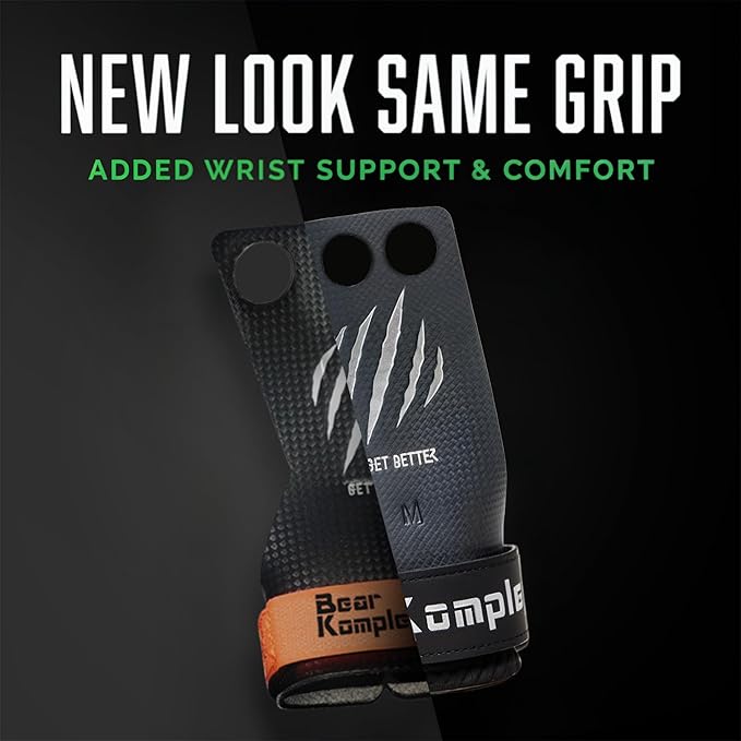 Bear KompleX 2-3 Hole Carbon Hand Grips for Weight Lifting, Cross Training and Gymnastics, Durable Workout Grips with Wrist Wraps, Comfortable Lifting Straps & Workout for Gymnastic Bars - Bloomnest