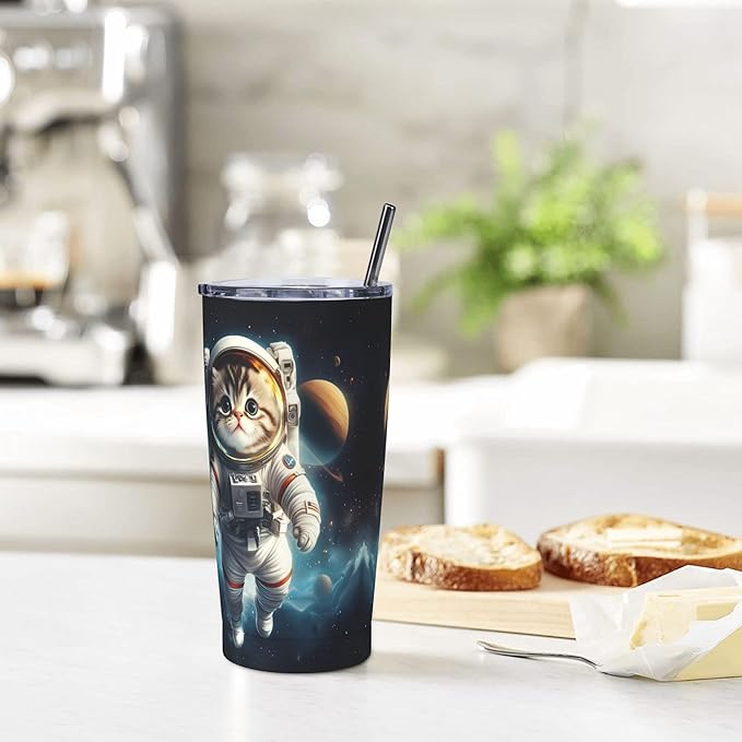 Cat Tumbler with Lid and Straw 20 oz Stainless Steel Cup Insulated Tumbler Coffee Mug for Home Office or Car Christmas Birthday Gifts - Bloomnest